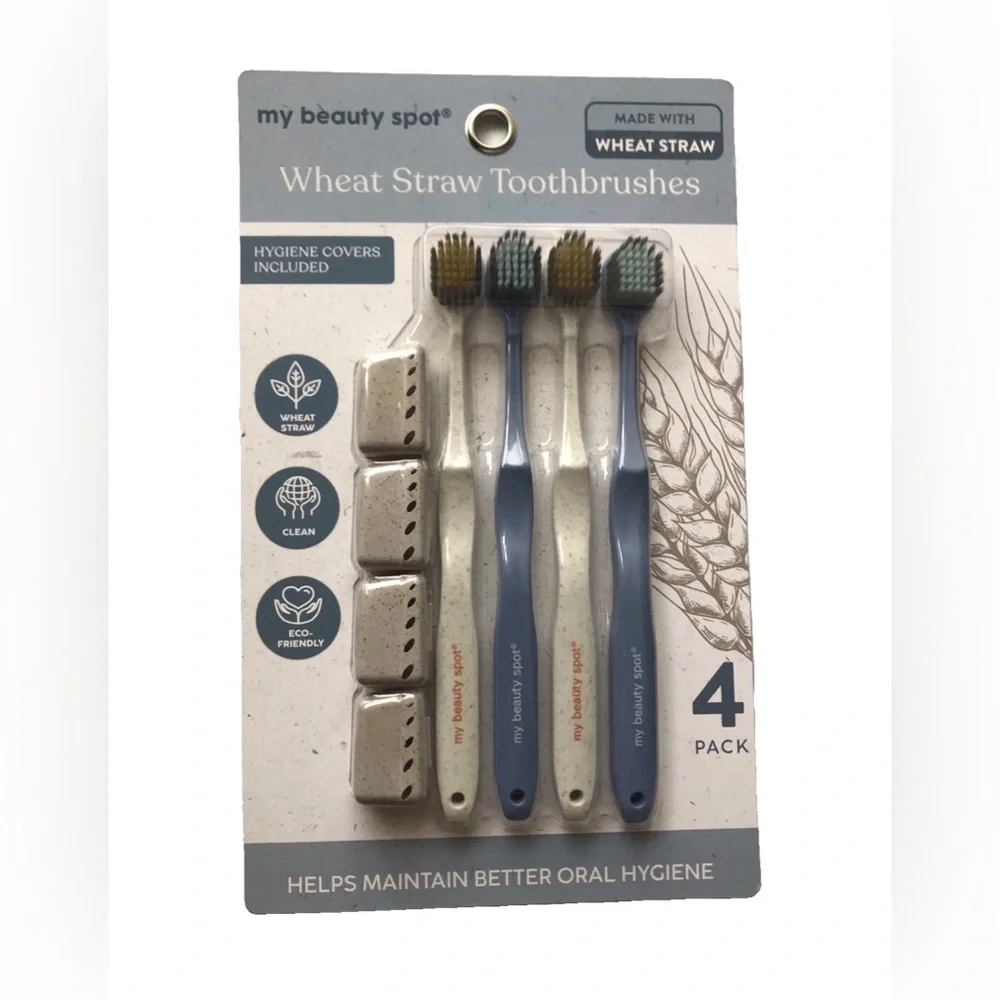 My Beauty Spot Wheat Straw Toothbrushes 4 Pack Eco Friendly BPA Free w/ Hygiene